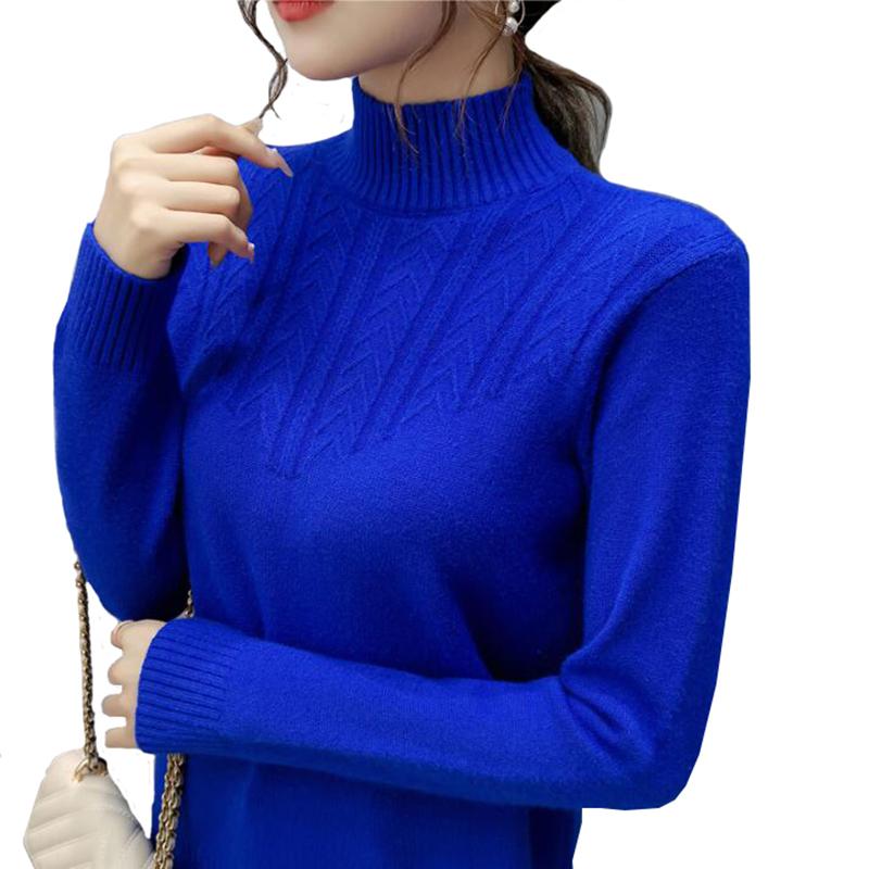 

2020 Basic Half Turtleneck Pure Color Autumn/Winter Sweater Pullover Women Loose Women' Knitwear Slim Long Sleeve Women Sweater, Beige