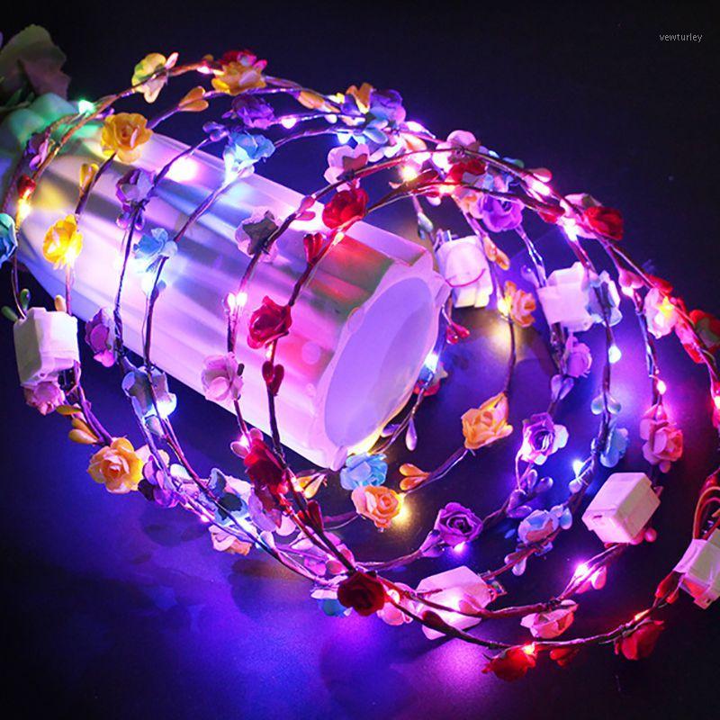 

Festive Party Valentine Decorations Women Head With Lights Lit LED Flower Hair Crown Flower Wreath Wedding Party Garden1, A1 7pcs