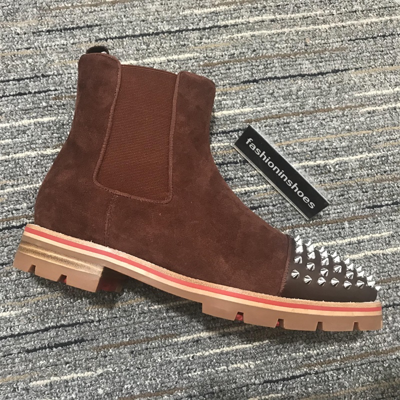 

new red bottom sneaker melon men boot spikes suede leather red sole men shoes designer boots martin Motorcycle ankle boot for men 38-46, Black