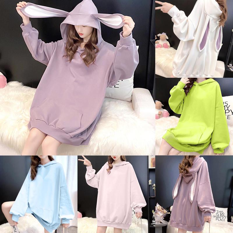 

Hoodie Women Autumn And Winter Fashion Loose Ears Long Hooded Sweatshirt Tops Outwear Oversize Women's Clothing c50