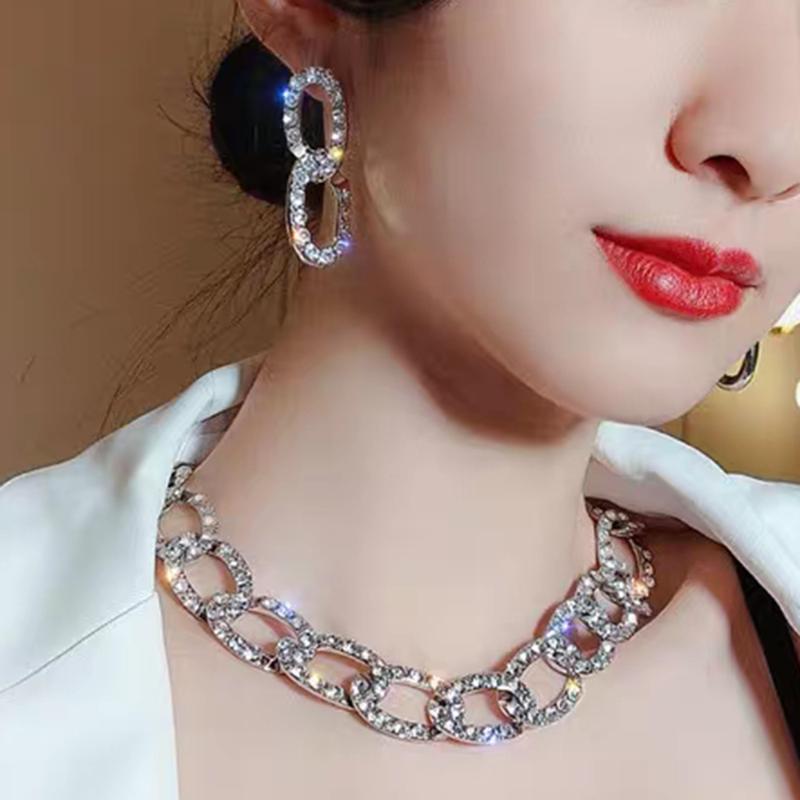 

Fashion Crystal Chain Necklace for Women Vintage Gold Silver Color Statement Cuban Thick Choker Necklaces Jewelry Accessories