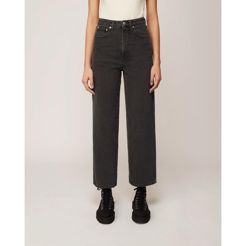 

Women Jeans Pants 2020 Fall/Winter High Waist Washed Cotton Jeans Women's Cropped Pants Straight, Dark blue