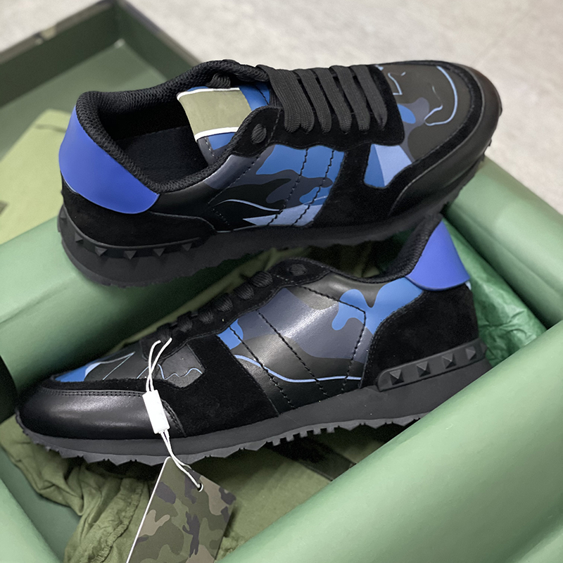 Top Quality Men Rockrunner Camouflage Sneakers Designers Mesh Fabric Trainers Blue Real Leather Outdoor Lace-up Casual Shoes With Gift Box
