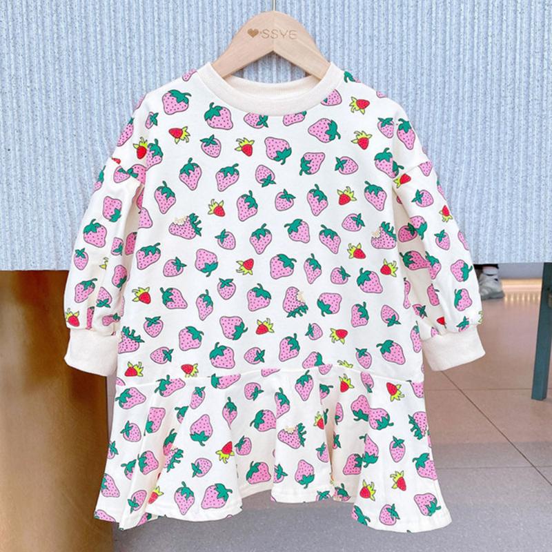 

Girl's Dresses Amya Baby Kids For Girls Autumn 2022 Long Sleeve Strawberry Print Princess Costume Toddler Christmas Dress Girl Clothing, Red;yellow