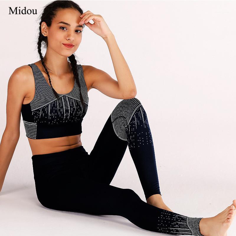 

Midou Women Yoga Set Gym Fitness Clothes Tennis Top+Pants Running Tight Jogging Workout Yoga Leggings Sport Suit Print Sport Set1, Green
