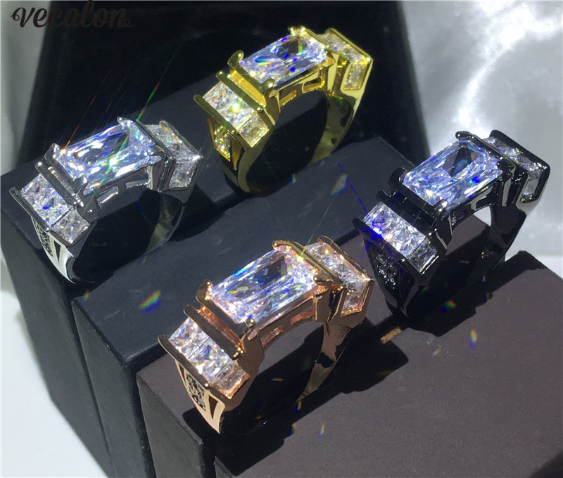 

Vecalon Lovers Princess cut ring 925 Sterling Silver 5A Cz Engagement wedding band rings For women Men Finger Jewelry Gift