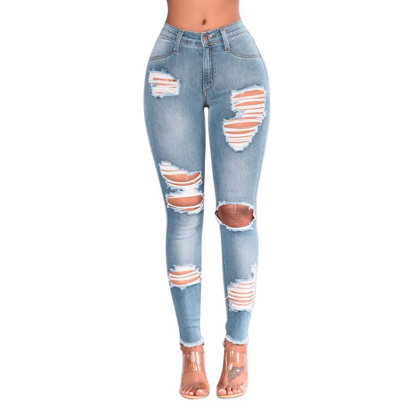

Fashion Women Jeans Denim Hole Female High Waist Stretch Slim Sexy Pencil Pants 2020 New Trousers For Women M806, Blue