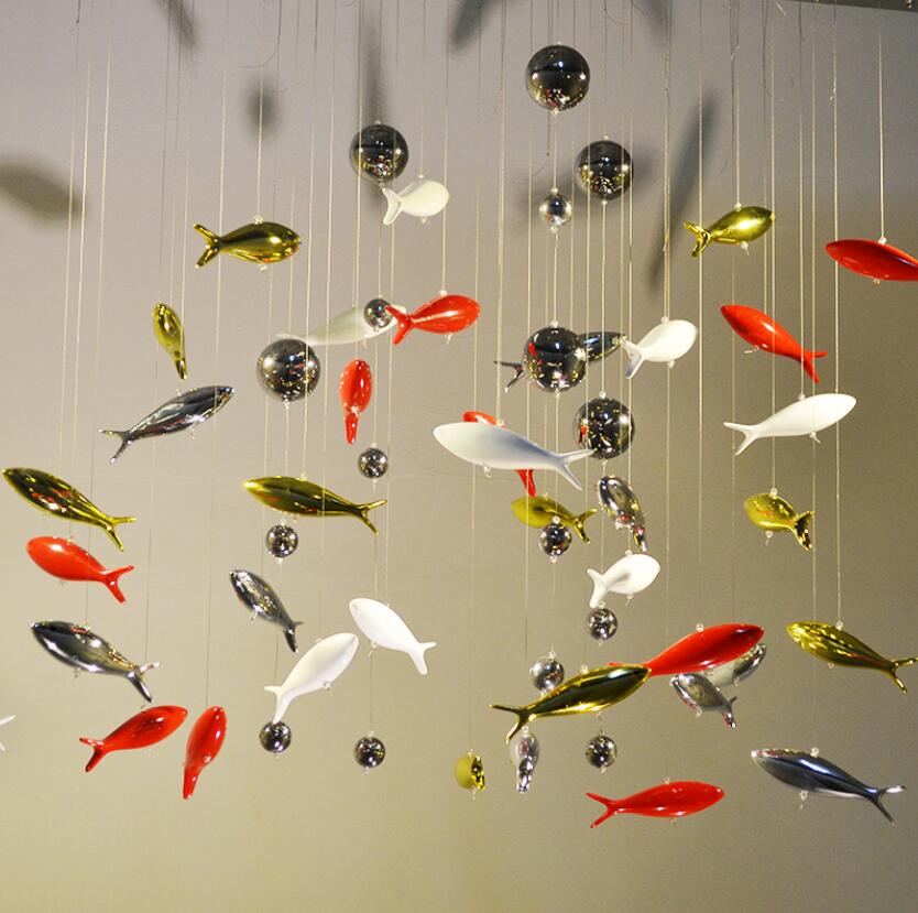 Corridor decoration Decorative Objects ceiling hanging decoration mall window personalized creative electroplating fish hot pot shop decorations-image-753617040