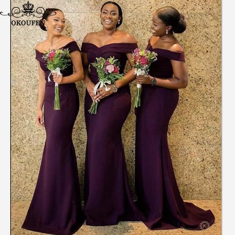 

Purple Mermaid Bridesmaid Dresses African Women Off Shoulder Long Wedding Guest Dress Party Vestidos Fiesta De Noche Y200109, Green
