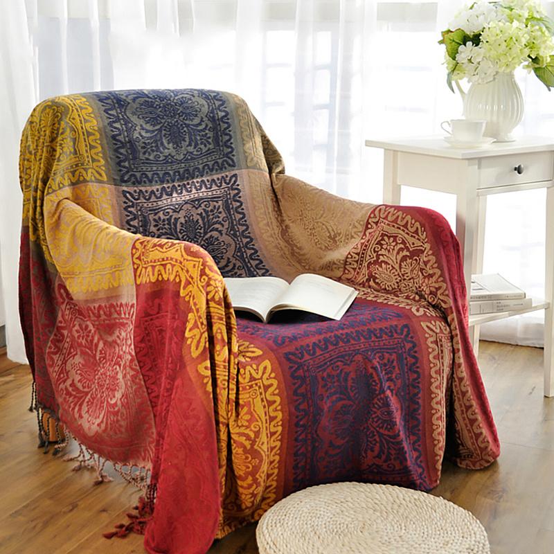 

Retro Chenille Fabric Blanket Sofa Chair Cover Decor Throw Colorful Geometric Pattern Car Home Office Warm Blankets 150x190cm