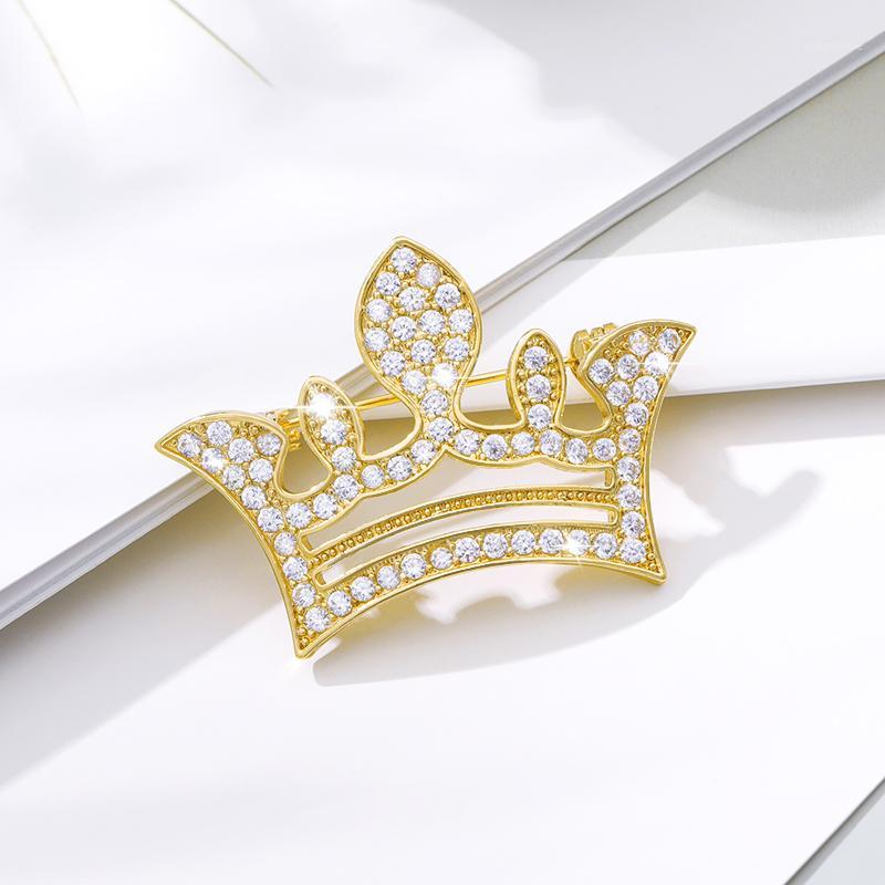 

Vintage Golden Crystal Crown Brooch Women Zircon Exquisite Crown Brooches Bijoux Femme Jewelry1