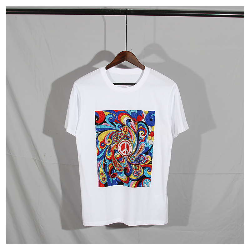 

2021 Summer New Cotton Short Sleeve O-neck Men High Quality t Shirt Diamond Studded Chinese T-shirt O8wa, White