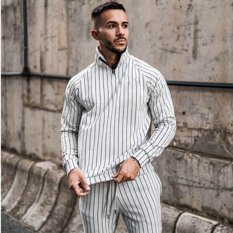 

Men's Tracksuits Men Sets Casual 2 Pieces Suit Striped Clothing 2022 Fashion Male Spring Autumn Sport Tracksuit Zipper Pocket Sportswear Set, Gray