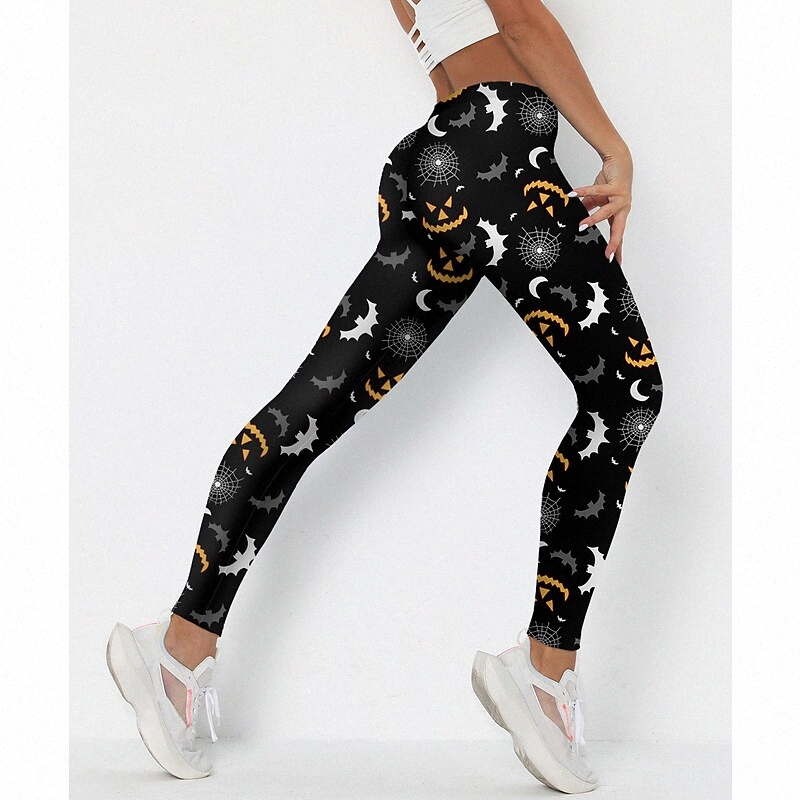Women's Sporty Fashion Leggings Sporty Elastic Waist Print Ankle-Length Pants Halloween Weekend Stretchy Abstract Pumpkin Comfort Mid Waist Ski