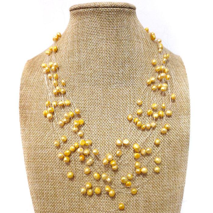 

18-24 inches Yellow Illusion 4-8mm Nugget Freshwater Pearl Multi-layered Necklace
