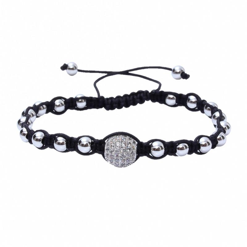 

1pc Anil Arjandas Fashion Bracelet Pave Setting 10mm CZ Disco Ball Bead & 5mm Brass Bead Braiding Macrame Bracelet