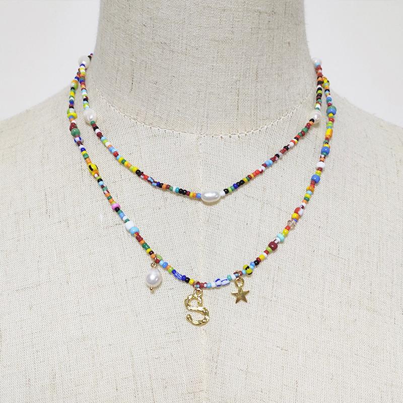 

2021 Unique letter pendant necklace handmade colorful rice beads mix and match choker for women name necklace friend birthday