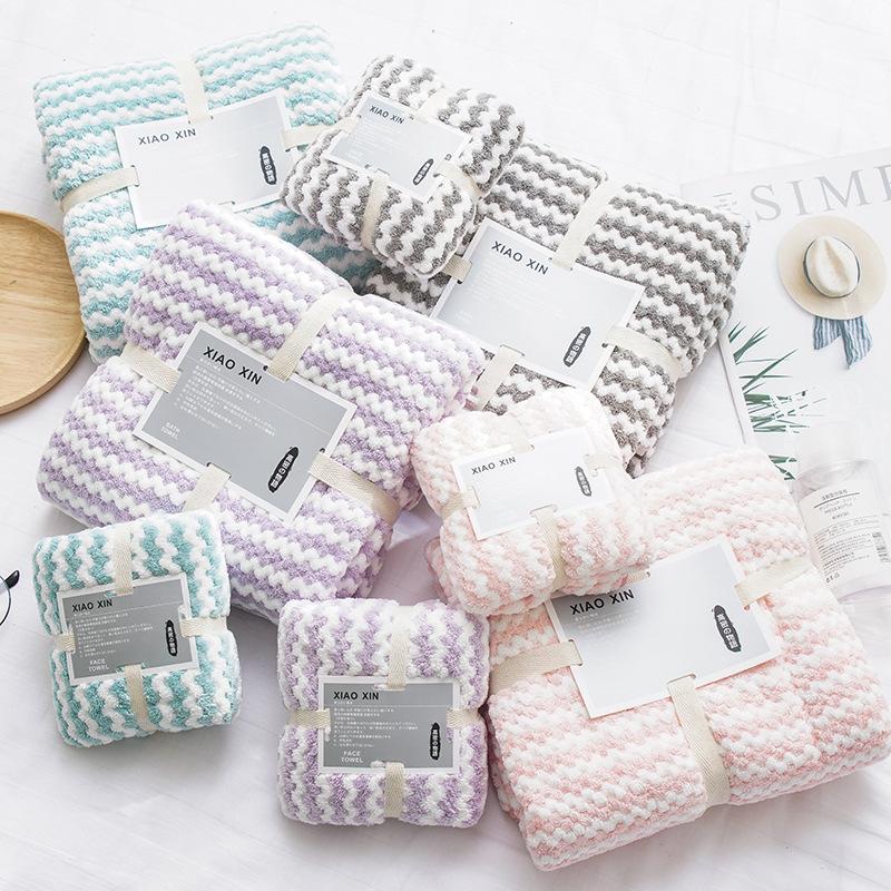

2 Pcs microfiber home bath towel set water absorption and quick-drying daily gift towel can be customized logo, Purple