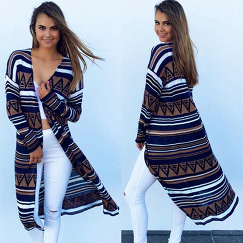 

2020 Autumn Winter Mid-length Cardigan Sweater Women Long-sleeved Casual Knitted Jacket Printed Cardigan Sweaters, Multi