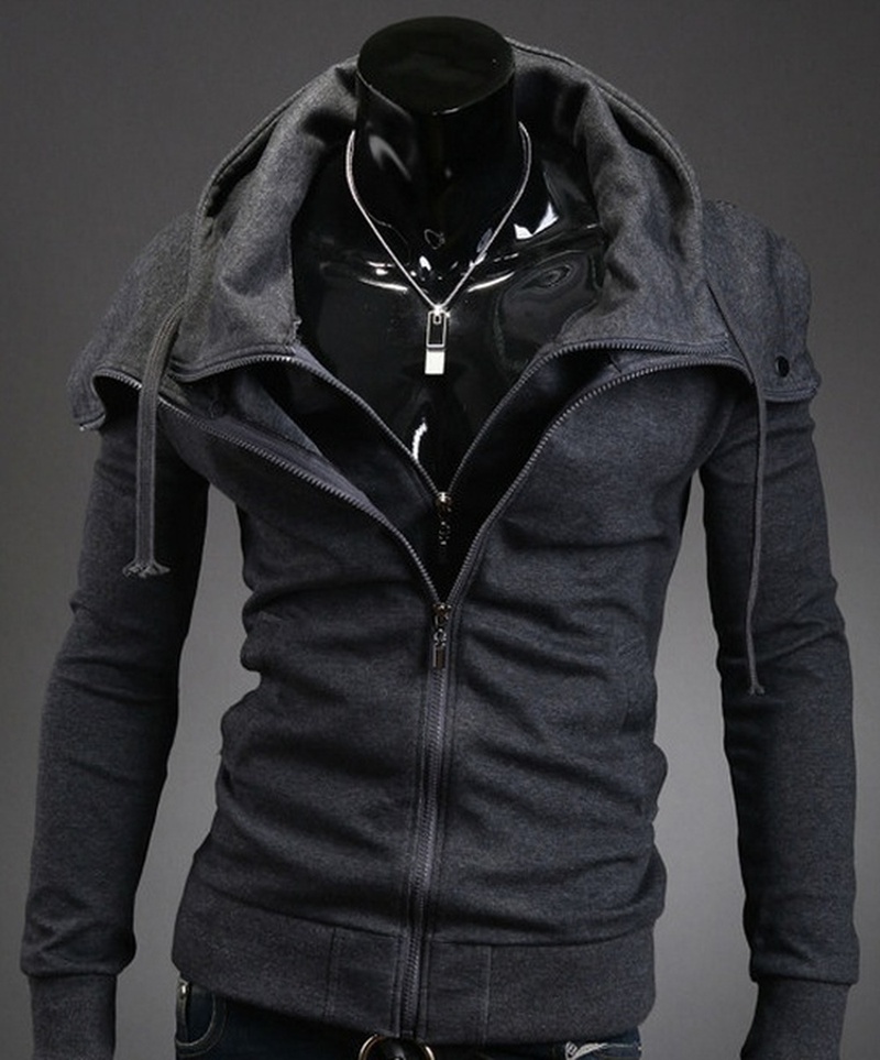 

2020 Fashion Autumn Hooded Coat Men Casual Cardigan Sweater Jacket Plus Size S-3XL Zipper Street Mens Jackets and Coats, Dark grey