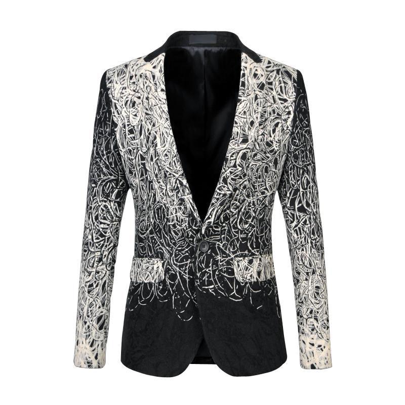 

Casual Blazer Fashion Men Slim Suit Jacket Wedding Groom Stage Costume Singer Host Dancer Ball Party Prom Nightclub Large Size, Black white