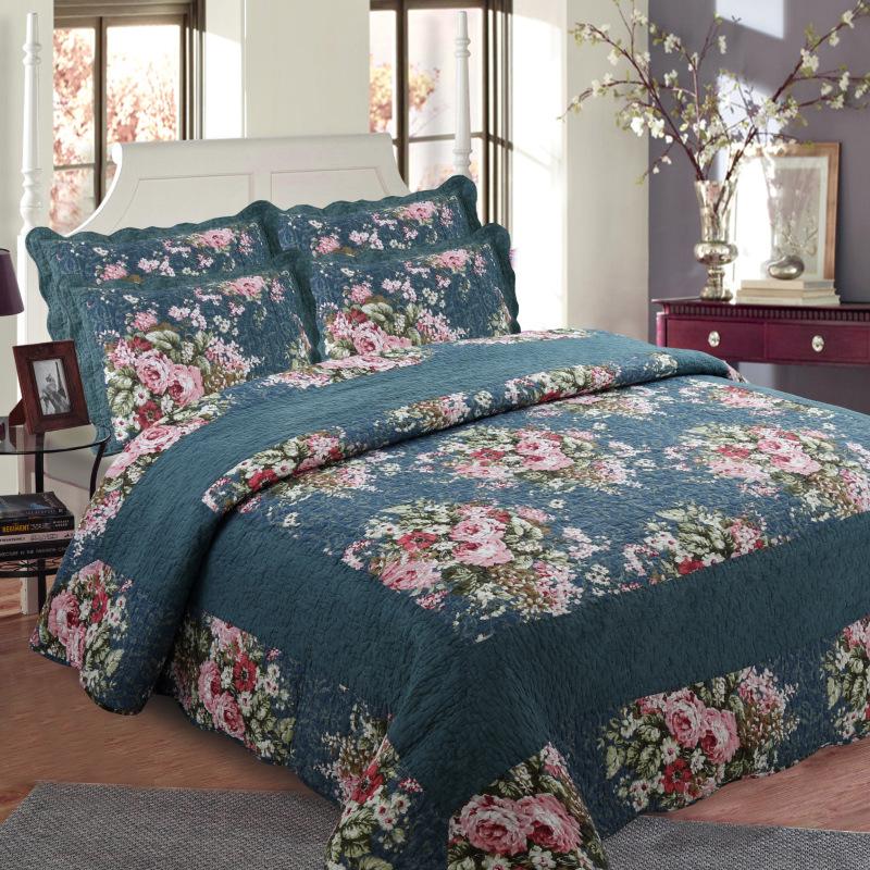 

Flowers Quilt Set Cotton Quilts For Bed Bedspread 3pcs Washed Bed Cover Sheets Coverlet  Size Green Blanket, Army green