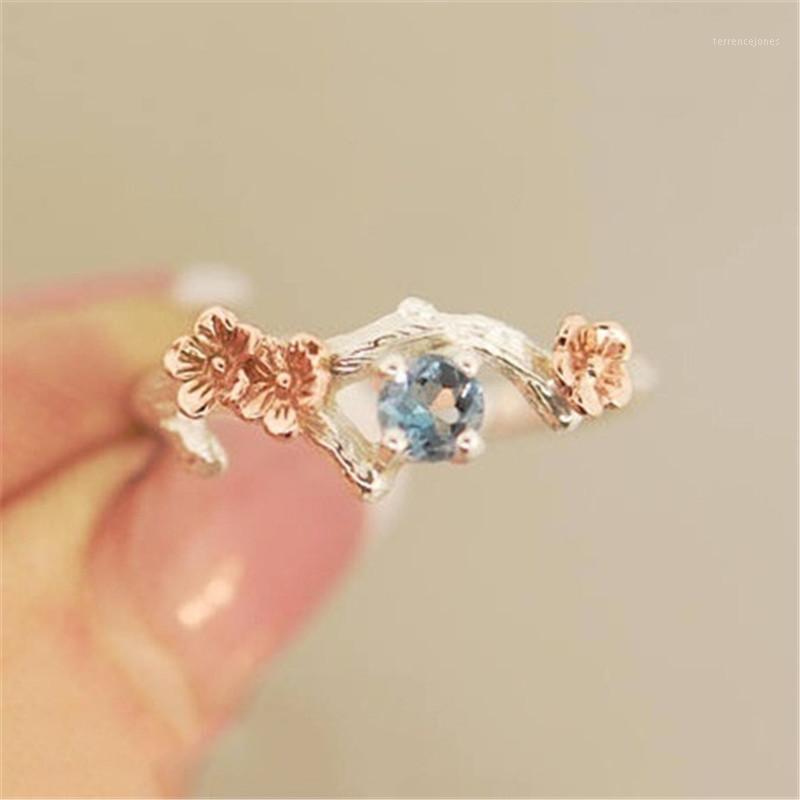 

Wedding Rings Fashion Lady Rose Gold Double Color Flower Ring Creative Plum Lovely Female Jewelry Gift1
