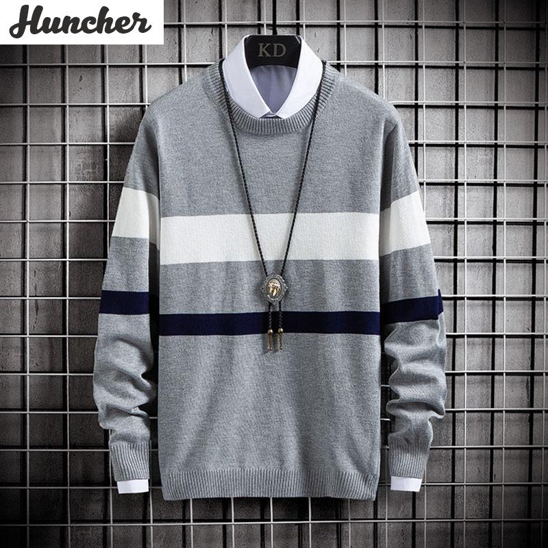 

Huncher Mens Knitted Sweater Men 2020 Autumn Slim Fit Casual Pullover Korean Fashion Vintage Patchwork Black Sweaters For Men, Red sweater men