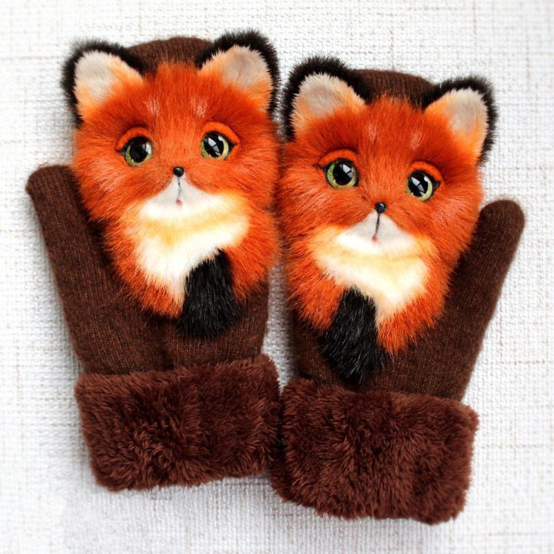 

Gloves Women Animal Pattern Gloves Autumn And Winter Warmth Plush Knitted Fashion Cute For Women