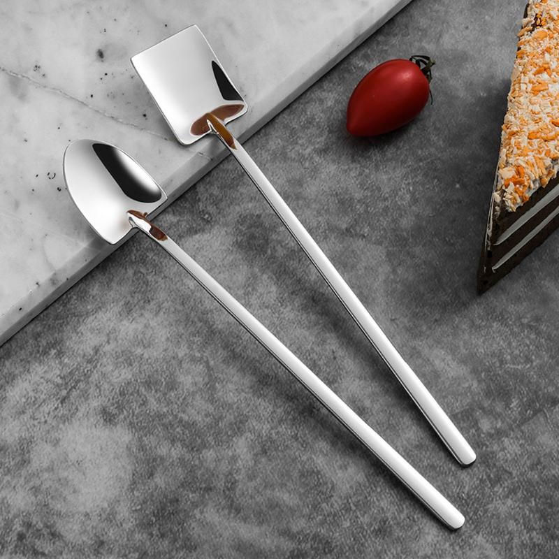 

1 Pcs Stainless Steel Handle Spoon Ice Cream Drinking Spoons Shovel Shape Soup Coffee Spoon Scoop Kitchen Flatware Tools