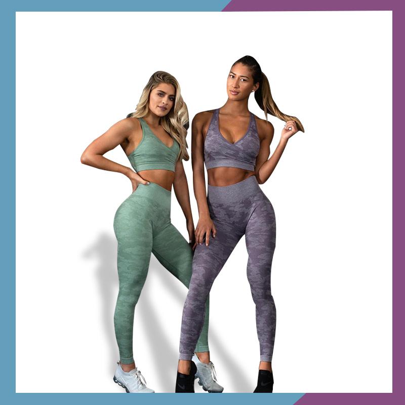 

2020 New Color Camo Yoga Set Women Seamless Camouflage Bra/Pants Fitness Sports High Waist GYM Camo Fitness Suits Workout Sets, Black