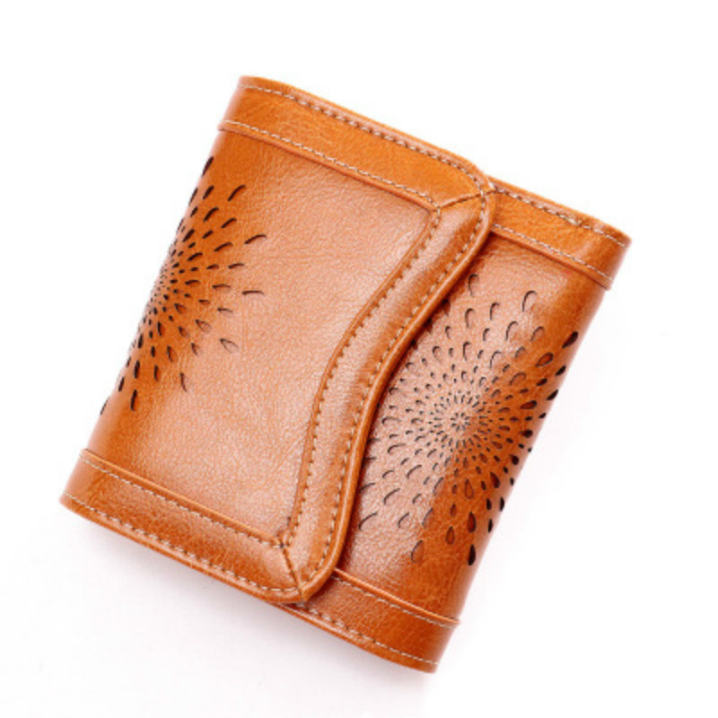 

Holder coin purse card in form wallet made by hand of the coated leather, Brown short.