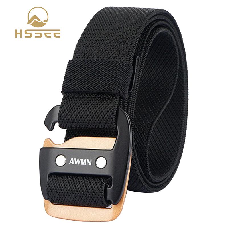 

HSSEE 2021 New 3.4cm elastic belt hard metal buckle high-quality elastic fabric outdoor sports stretch belt unisex tactical, Black