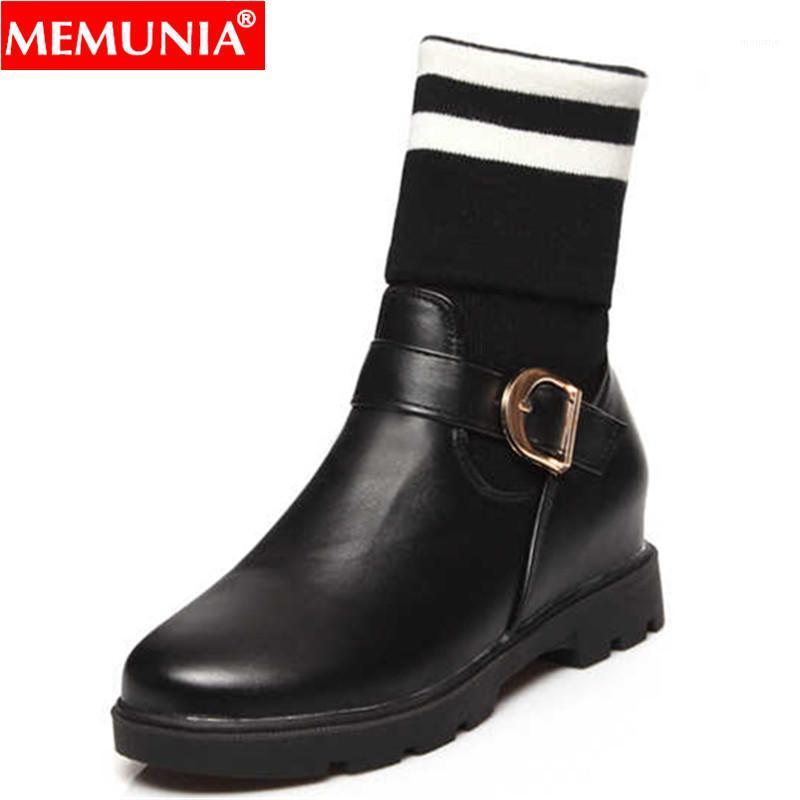 

MEMUNIA Plus size 34-43 New women boots round toe buckle autumn winter boots ladies casual shoes socks ankle1, Black