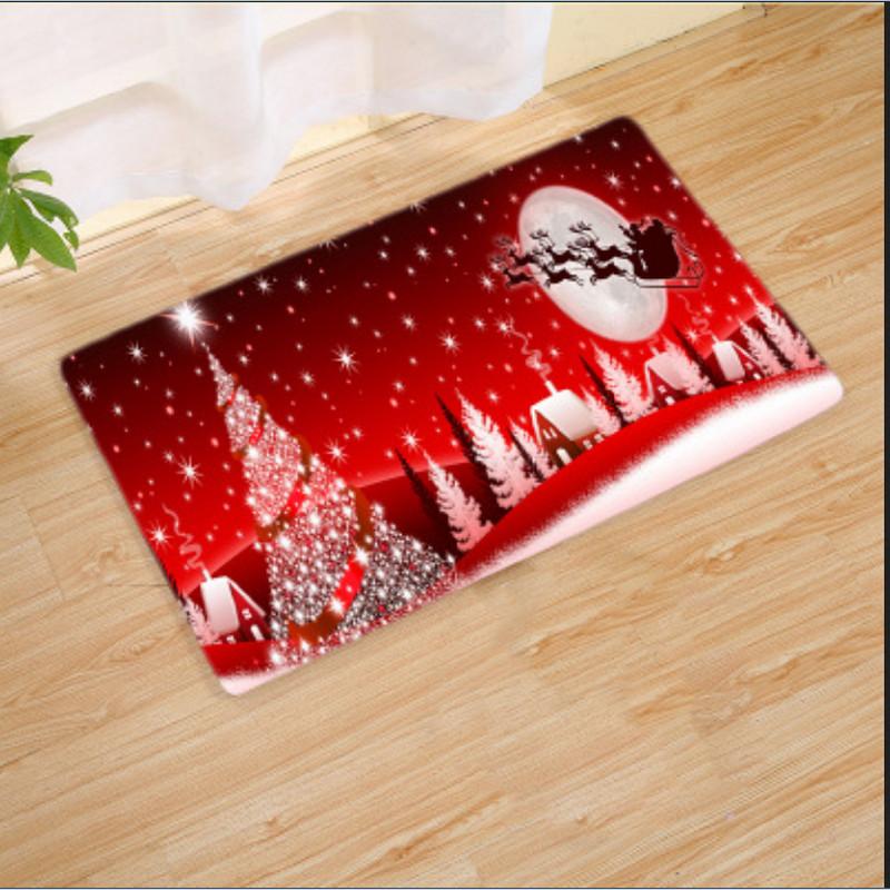 

New Fashion Christmas Santa Claus Anti-slip Kitchen Room Floor Mat Flannel Carpet Rug