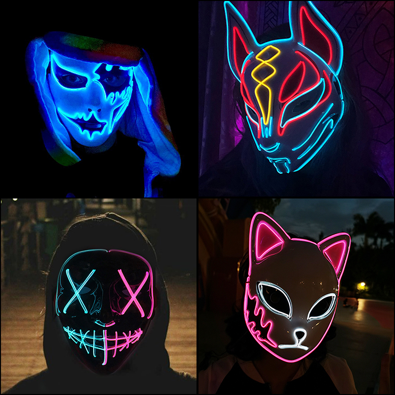 Costume Accessories Halloween Carnival Party Costume Decoration Luminous LED Mask Halloween Mask LED Maske Light Up Party Masks for Glow Par-image-751126557