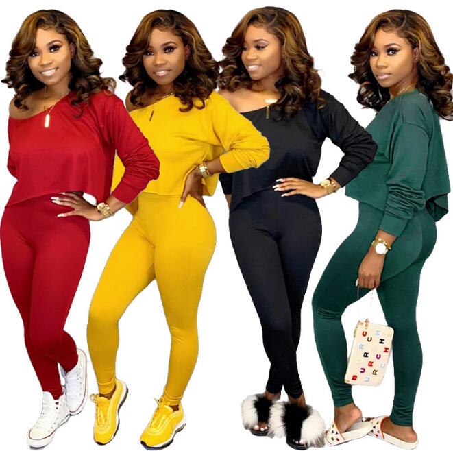 

Womens 2Pcs Tracksuits Sets Ladies Solid Active Sports Loungewear Long Sleeve Pullover Loose Crop Tops + Long Pants, Mixed