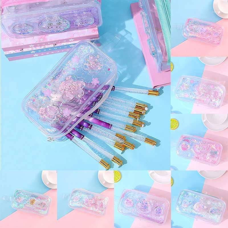 

Kawaii Universe Cherry Blossom High Capacity Pencil Bag Transparent Glitter Cosmetic Bag For Girls Pen Box School Supplies1