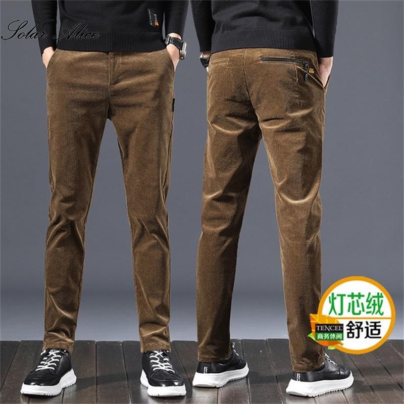 

Free Shipping 2020 Men's Fall/Winter New Corduroy Straight Casual Pants Mid-Waist Fashion Warm Feet Pants, Black