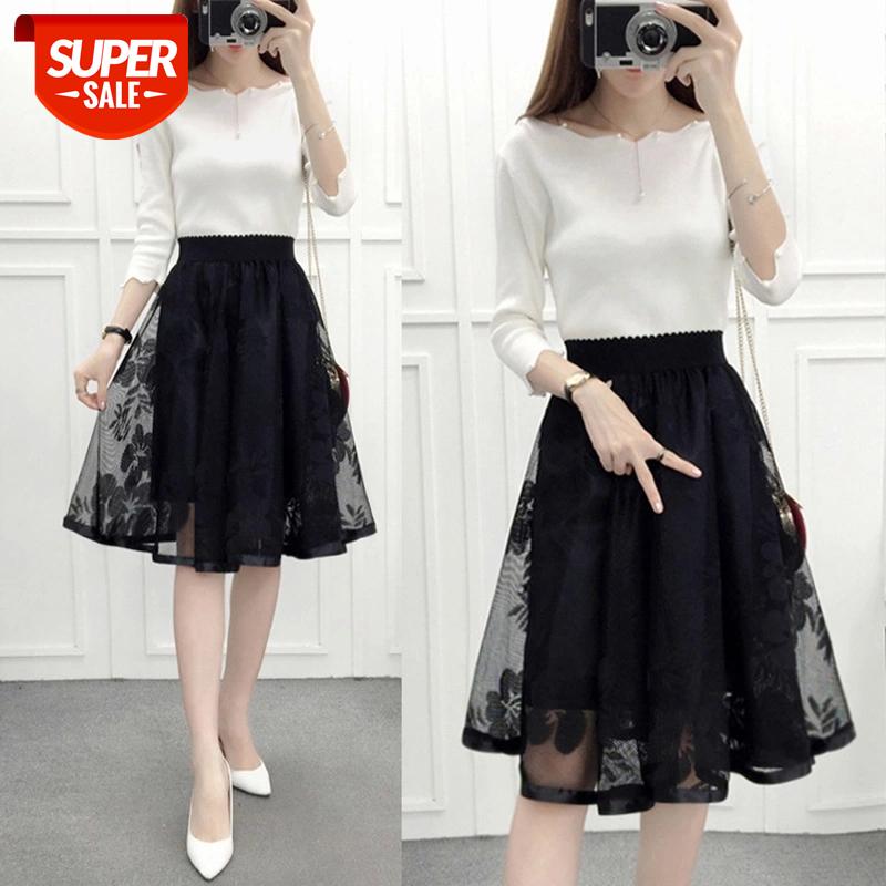 

Bonjean Large Size Summer A Line Skirt Women New Lace Girl High Waist Slim Long Skirts Young Female Falda #2c40, White;black