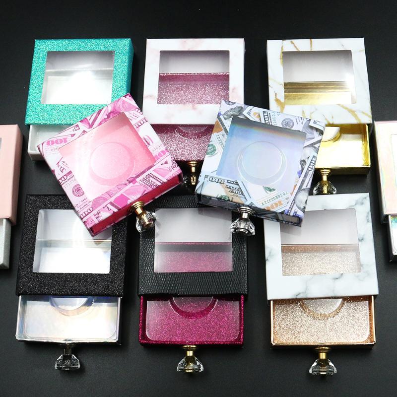 

1PC Glitter Crystal Handle Empty False Eyelashes Packaging Box With Transparent Tray Square Lash Box 3D Mink Lashes Makeup Case