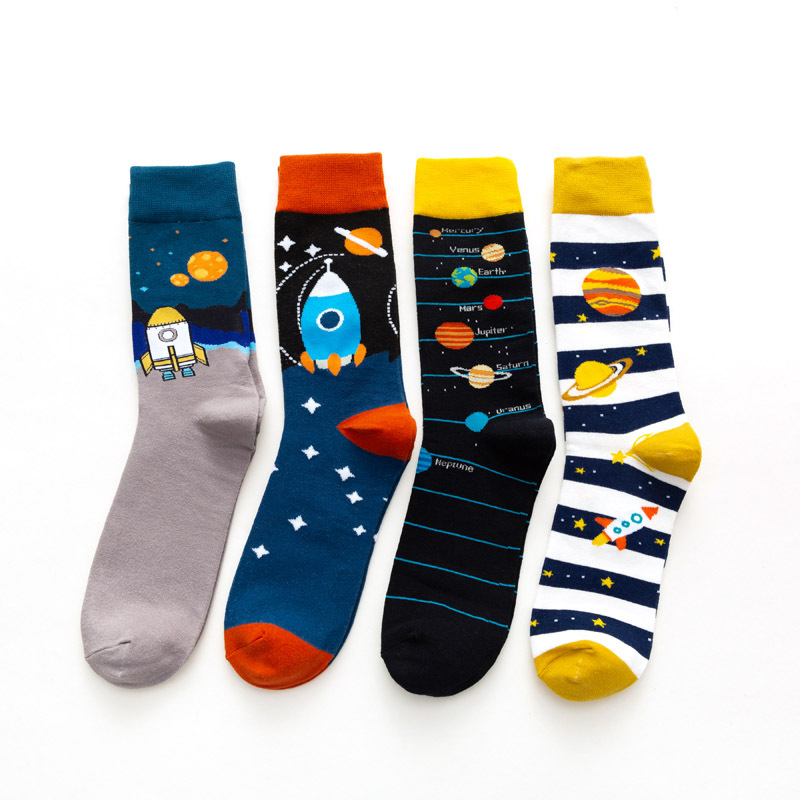 

Mens Socks European and American Style Cartoon Jacquard Breathable High Sock Fashion Men Trendy Stockings Free Size 11 Colors, Orange blue
