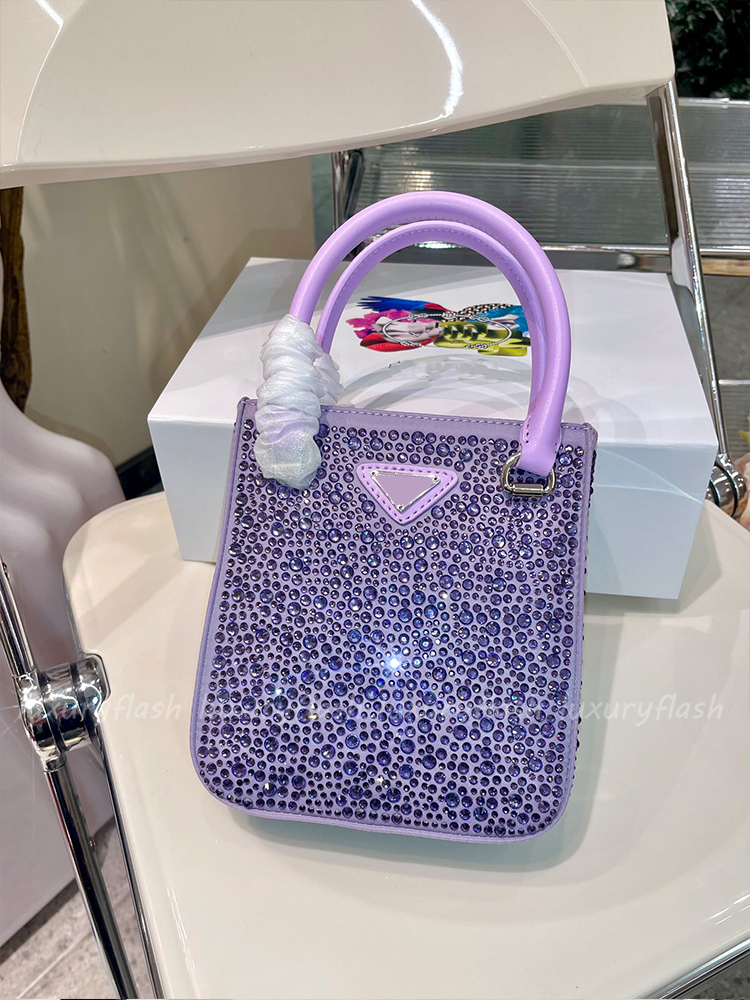 

prad bag Womens Designers Crystal Evening Bag Tote Luxurys Handbags Silk Diamond Small Black Shiny Bling High Quality 2022 Ladies Shouler Crossbody ZW8C, Box(not sold separately)