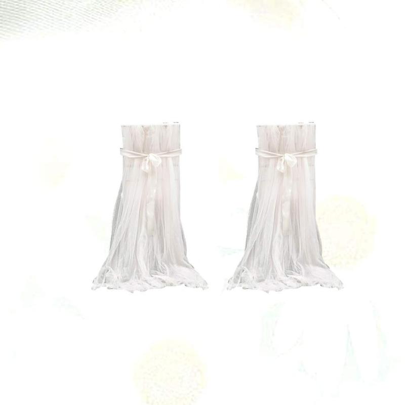 

Chair Covers 2 Pcs Tulle Cover Long Bow Ties Mesh Fluffy Tutu Skirt Slipcovers For Bridal Shower Wedding Baby Decor )