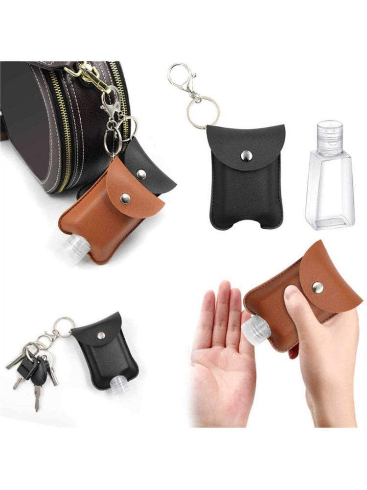 

Empty Bottle PU Leather Hand Sanitizer Keychain Holder Refillable with Flip Cap GXMC