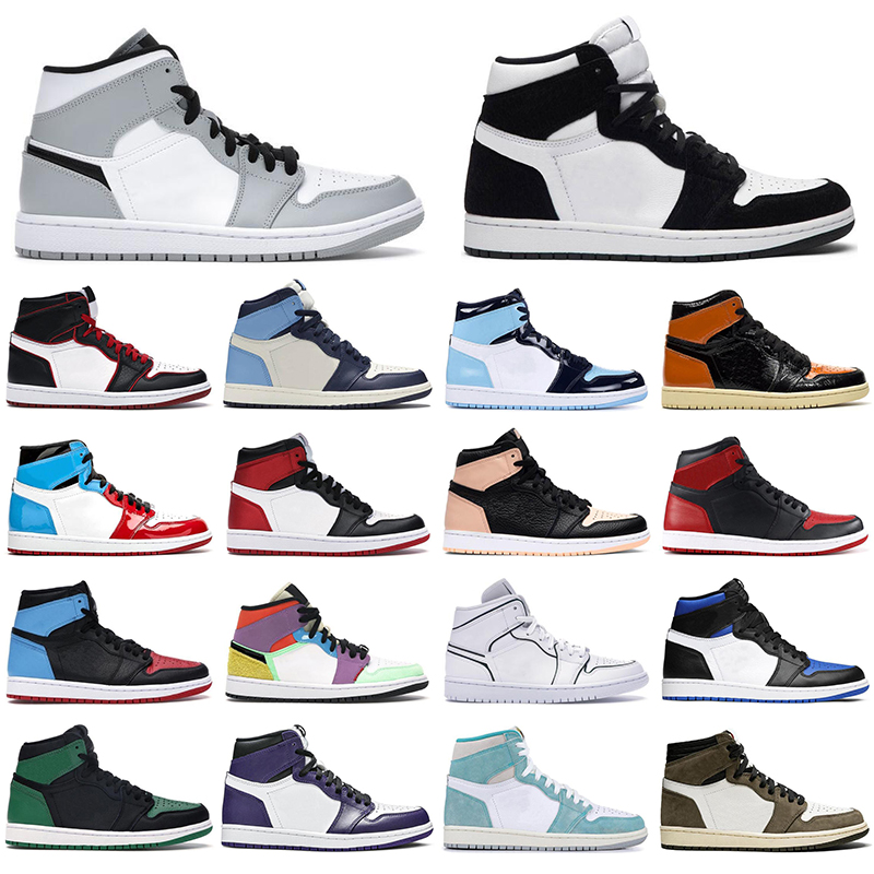 

With Socks men basketball shoes jumpman 1 1s Pine Green UNC Royal Chicago Obsidian Shattered Backboard women mens trainers sport sneakers, White;red