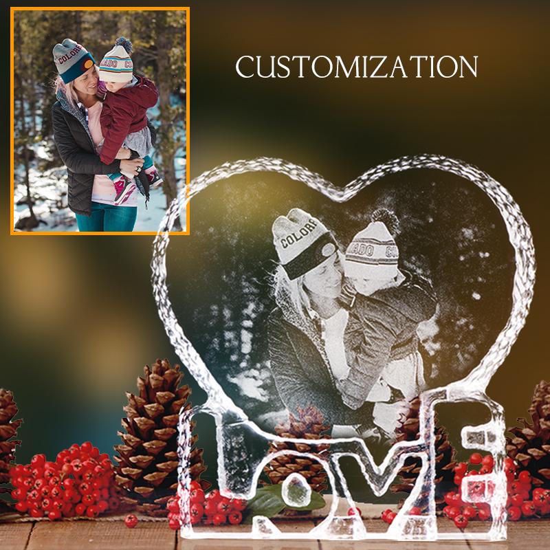 

Sales Photo Custom Crystal Photo Frame Glass Love Heart Laser Engraved Customized Wedding Transparent and White with Gift Box