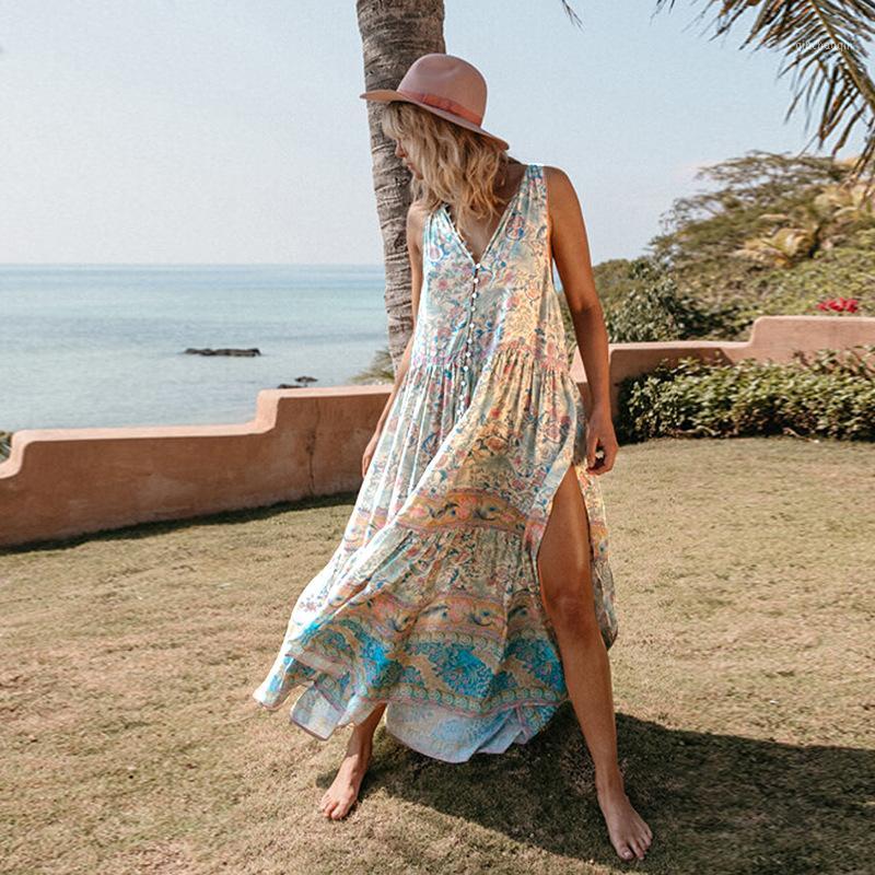 

Vestidos Boho Floral Long Maxi Dress Summer Beach Sundress Robe Print Sleeveless Evening Party De Verano Women Bohemian1