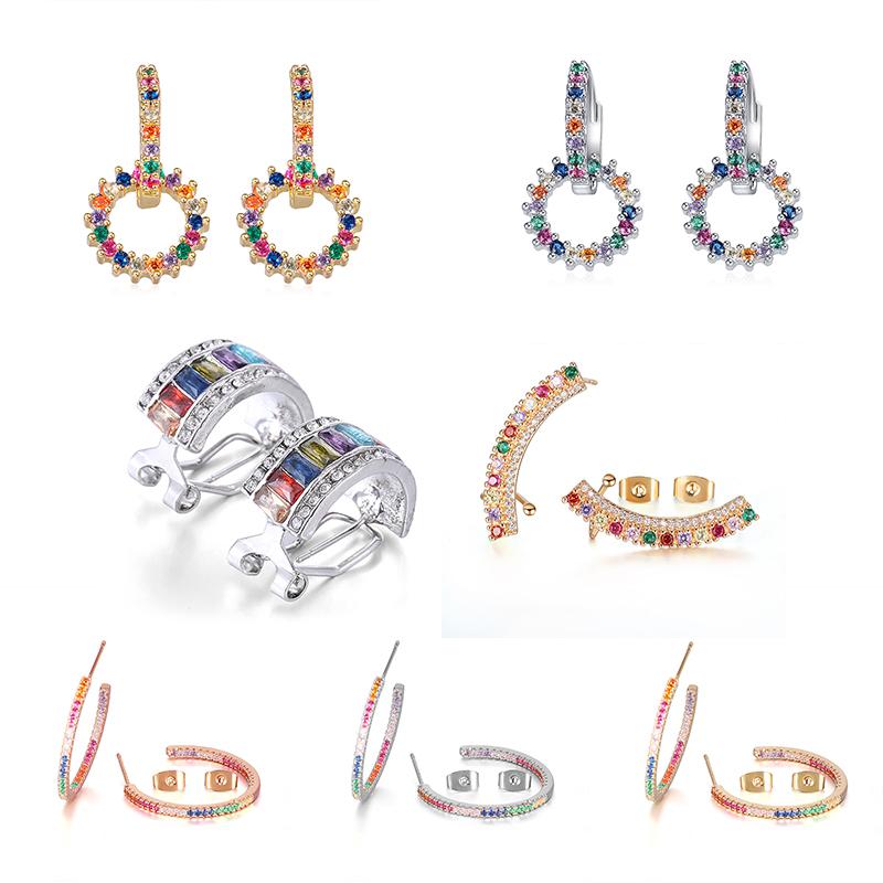

Colorful Zircon Crystal Earring Female High Quality Gold Silver Color Hoop Earring Women Fashion Wedding Party Jewelry