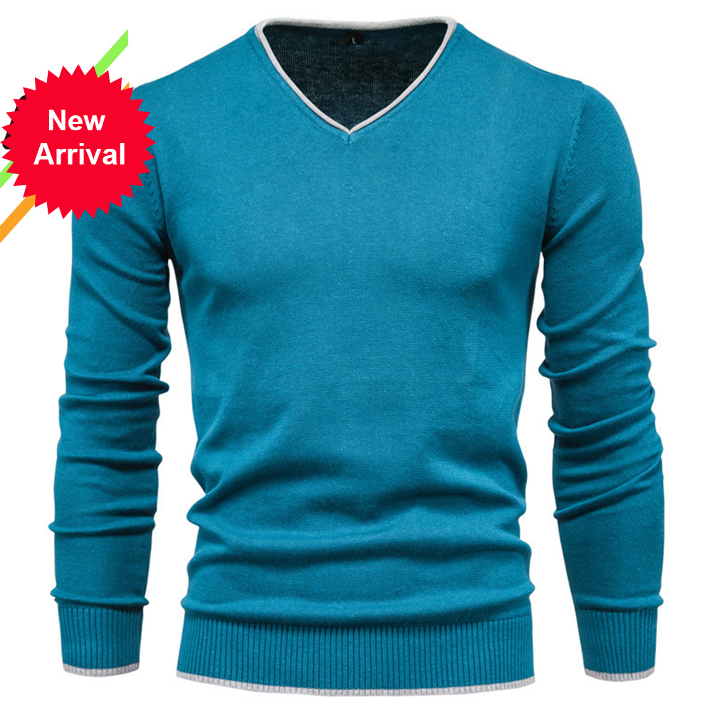 

2021 New 100% Cotton V-neck Men's Sweater Solid Color Long Sleeve Autumn Slim Sweaters Casual Pull Men Clothing Jxjc, Xxxl